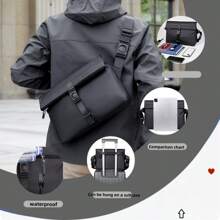 黑色PU皮革简约时尚休闲运动男士单肩包，纯色时尚斜挎包，男士通勤包，大学生书包，多功能，防水，大容量，轻便，可调节肩带，可装手机、平板电脑、文件、书籍、眼镜等，是度假、通勤、商务旅行、旅游的必备单品，也是送给男士的礼物，男士配饰，送给男友的礼物 - 黑色 - 查看 10