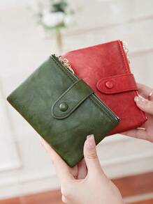 MIYIN Vintage Wallet With Button Closure Business Casual Multiple Card Slots Coin Portable Three-Fold Design Short Wallet Retro Style Zipper Wallet Stylish Button Closure Women's Wallet For Daily Outings Shopping For Women Wallet Purse Wallet Small Wallet