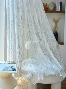 1pc Luxury French Style Embroidered Voile Curtain, Glittering Beaded Applique Elegant Sheer Window Drape, Lightweight And Breathable For Bedroom, Living Room, Dining Room, Chic Home Decor
