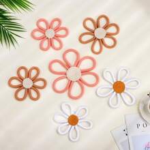 6pcs Pack Boho Handwoven Daisy Flower Wall Hanging Decor, Nursery Kids Room Ornament, Thanksgiving Gift Decoration, Home Decor, Room Decor, Wall Decor Gifts Birthday Graduation