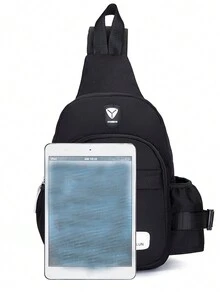 Túi đeo ngực Unisex thời trang mới, Túi đeo vai vải canvas thời trang phong cách Hàn Quốc, Balo thể thao ngoài trời đa chức năng - màu đen - Xem 2