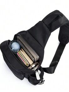 Túi đeo ngực Unisex thời trang mới, Túi đeo vai vải canvas thời trang phong cách Hàn Quốc, Balo thể thao ngoài trời đa chức năng - màu đen - Xem 4