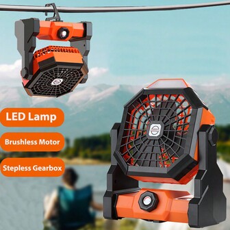 USB Rechargeable Outdoor Camping LED Lamp Fan, 3 Modes LED Light Adjustment, 7800mAh Large Capacity Battery, Super Long Runtime 5-25 Hours, Stepless Speed Control, 270 Degree Adjustable Angle, Tabletop Or Tent Hanging, Portable High-Powered Charging Fan