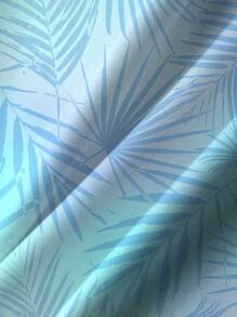 Plus Size Men Hawaii Gradient Leaf Print Button Pocket Short Sleeve Shirt