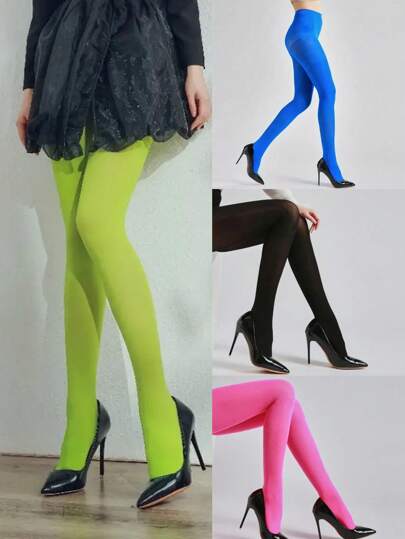 1 par de meia-calça de veludo fina e estilosa para mulheres, meias de poliéster tricotadas, laváveis à mão, não laváveis a seco, padrão de cor sólida, um item essencial para o outono e inverno