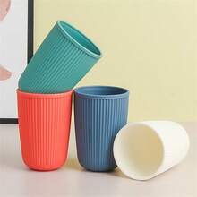 1 件 320 毫升多色竖条纹小麦秸秆 PP 塑料水杯，设计优雅，适合家庭使用的饮水杯 - 320ml豎紋杯 - 查看 11