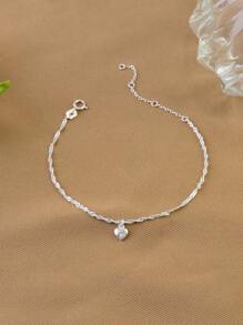 1 Stück zierliches 925 Sterling Silber Armband mit Wasser Wellen & Herz Design, zart und stylisch für den täglichen Gebrauch von Frauen, Valentinstag