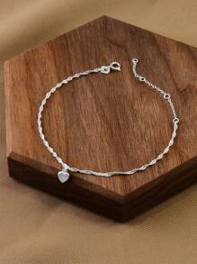 1 Stück zierliches 925 Sterling Silber Armband mit Wasser Wellen & Herz Design, zart und stylisch für den täglichen Gebrauch von Frauen, Valentinstag