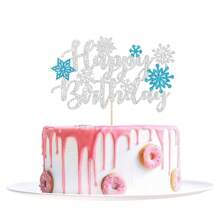 1pc Snowflake Happy Birthday Cake Topper Winter Wonderland Happy Birthday Frozen Birthday Cake Topper Decoration Snowflake Winter Wonderland Birthday Party Supplies Blue - Multicolor - View 2