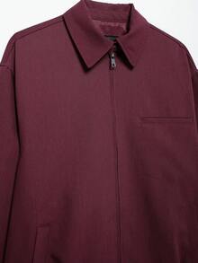 Women's Loose Fit Zip-Up Long Sleeve Jacket, Burgundy - Red - View 9