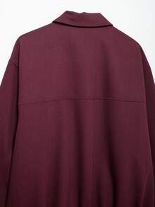 Women's Loose Fit Zip-Up Long Sleeve Jacket, Burgundy - Red - View 8