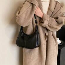 酒红色时尚高端西式单肩腋下包复古百搭斜挎包 - 黑色 - 查看 5