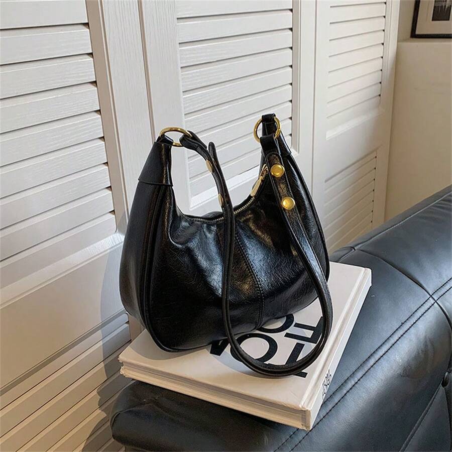 酒红色时尚高端西式单肩腋下包复古百搭斜挎包