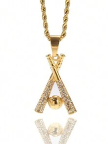 1 chiếc vòng cổ mặt gậy bóng chày thể thao phong cách hip hop dành cho nam - Vàng - Xem 2