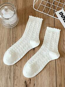 10 双可爱蕾丝中筒袜女式洛丽塔 JK 荷叶边原宿风格秋冬柔软百搭时尚女孩袜子适合四季日常穿着 - 彩色 - 查看 5