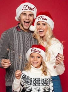 1pc Personalized Customized Hat, Suitable For Decoration, Family Gathering, As Gift For Best Friends, Family, Kids, Parents Back To School Winter Gift Ideas Boy Girl Valentine's Day,Christmas Gift Supplies - Christmas Red - View 5