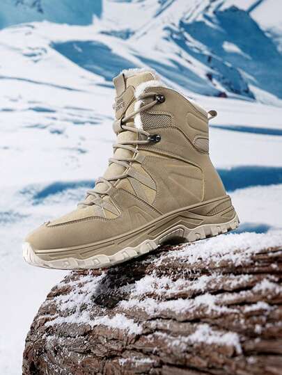 Men's Winter Mountaineering Boots, Super Warm Outdoor Slip-Resistant Waterproof Mountaineering Sports Shoes, Fashionable Casual Men's Snow Boots