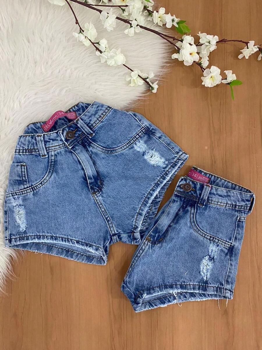 Lavender Blue Denim Shorts With Details - Azul - Ver 1