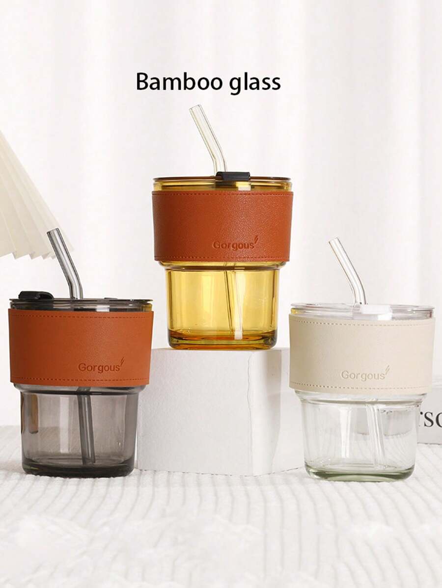 1pc Random Color Bamboo Knot Cup With Straw, Ins Style Double Wall Coffee Mug - Multicolor - View 1