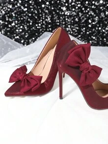 2件装可拆卸DIY鞋饰，双层涤纶蝴蝶结花朵装饰，优雅时尚的鞋夹，适用于高跟鞋、浅口鞋、正装鞋，酒红色、黑色、棕色 - 酒紅色 - 查看 3