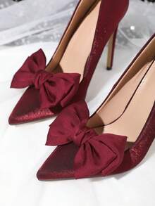 2件装可拆卸DIY鞋饰，双层涤纶蝴蝶结花朵装饰，优雅时尚的鞋夹，适用于高跟鞋、浅口鞋、正装鞋，酒红色、黑色、棕色 - 酒紅色 - 查看 2