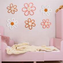 6pcs Pack Boho Handwoven Daisy Flower Wall Hanging Decor, Nursery Kids Room Ornament, Thanksgiving Gift Decoration, Home Decor, Room Decor, Wall Decor Gifts Birthday Graduation