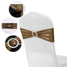 10pcs Metallic Foil Chair Sash, Chair Bow Tie Decor, Elastic Band With Buckle Slider, Bow Tie-Free Chair Back Flowers, Chair Cover Decoration, Suitable For Wedding Party Events, Banquet Decor