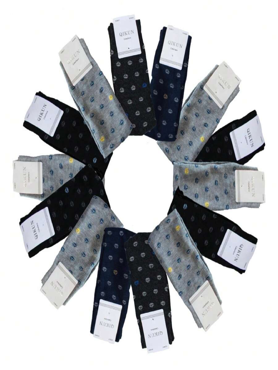 12 pares de calcetas de caballero multicolor diseño de rombos grandes colores lisos - Gris - Ver 1