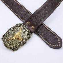 Thắt lưng nam có khóa dập nổi cổ điển, thắt lưng da bò thật cá tính cho thanh niên - màu nâu - Xem 9