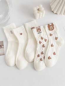 5 双女士袜子四季多色袜子多风格卡通动物熊兔子花朵可爱时尚甜美休闲袜，柔软舒适，适合居家、聚会和外出活动 - 彩色 - 查看 7