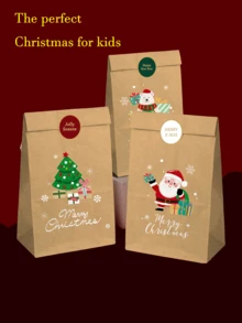 1/12 件牛皮纸圣诞礼品袋，圣诞快乐印花饼干/糖果/礼品包装袋，带贴纸，儿童礼品包装 - 彩色 - 查看 6