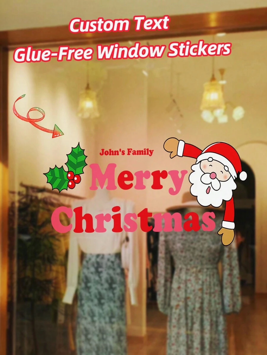 Custom Santa Text GlueFree Window Stickers3 Sizes Personalized Family
