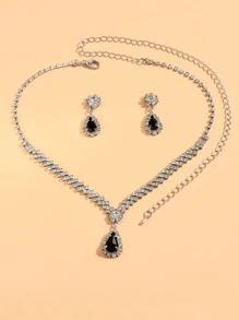 3pcs Women's Teardrop Shape Earring, Necklace Jewelry Set - Baby Pink - View 10