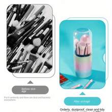 1pc Makeup Brush Holder/Organizer, Large Capacity Pencil Cup Desktop Brush Pot With Lid, Dust-Proof Makeup Storage Box (Brushes Not Included) Summer Travel, Vacation Home Bathroom Decor Holiday Makeup Organizer Bathroom Accessories Back To School - Multicolor - View 8