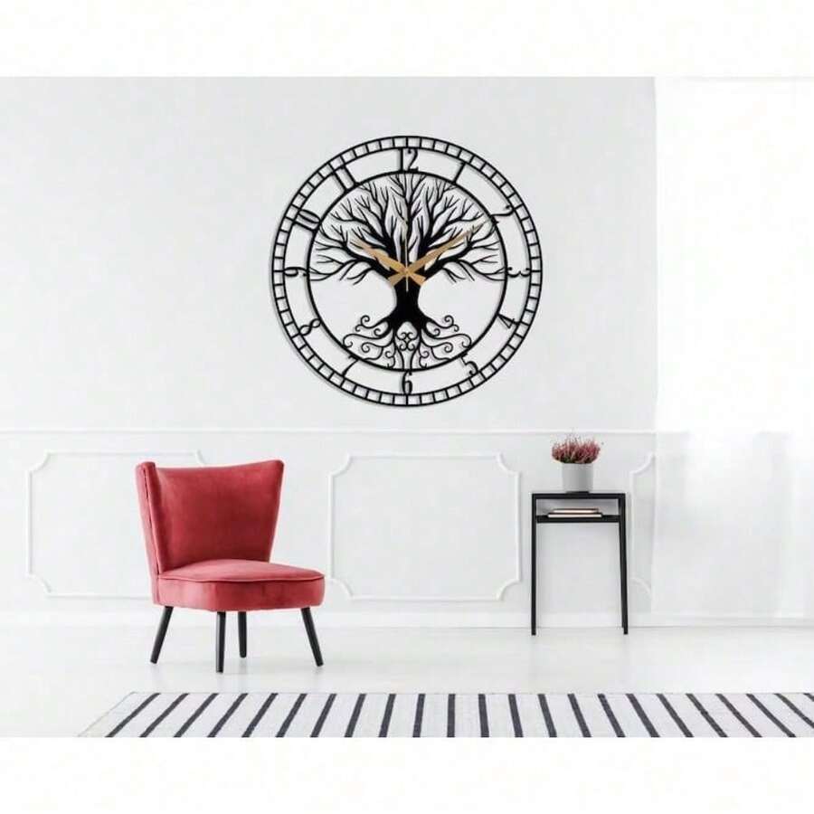 Tree Of Life Black Wall Clock, 23.6 Inches, Silent MidCentury Clock