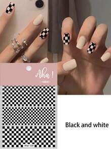 1pc Checkered & Houndstooth Nail Sticker, Waterproof Self-Adhesive Cuttable, Black & White Line Nail Art Decals, Fashionable Ins Style Nail Decorations
