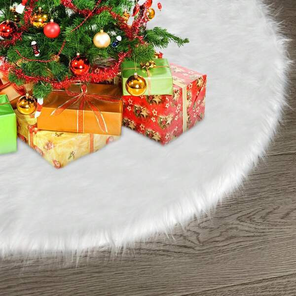 Christmas Tree Skirt, White Christmas Tree Skirt 36 Inches, Christmas Tree Decorations Fluffy Faux Fur Christmas Tree Skirt For Xmas Holiday Home Party Decorations Ornaments