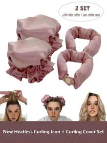 1 Pacote / 2 Pacotes Ferramenta Sem Calor para Ondular o Cabelo, Conjunto de Boné e Enrolador de Cabelo de Cetim Macio, Ferramenta de Ondulação Flexível Natural, Ferramentas de Penteado para Cachos Sem Esforço, Rolos de Cabelo Ondulado para Dormir à Noite, Acessórios de Penteado de Ondas, Enrolador de Cabelo Sem Calor