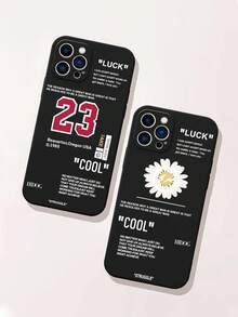 2 件/套标语、雏菊印花、数字 23 图案情侣手机壳，适用于 iPhone 和 Galaxy - 彩色 - 查看 1