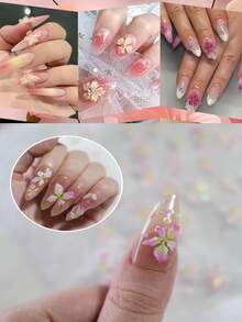 Miếng dán móng nghệ thuật hình hoa nổi 1 tờ 5D tự dán hình hoa trang trí móng tay thanh lịch màu xanh lá cây tím hồng vật dụng thiết kế móng tay hình hoa loa kèn trang trí móng tay cho phụ nữ cô gái tự làm móng tay 1 chiếc - Nhiều màu - Xem 7