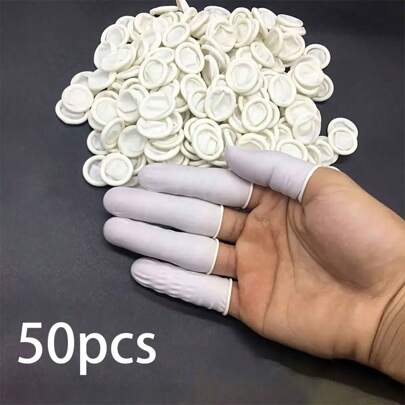 50pcs Latex Finger Cots Disposable Powder-Free Beauty Tattoo Embroidery Finger Covers, Dust-Free Rubber Anti-Static Finger Protectors