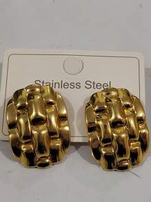 1 par de pendientes cuadrados texturizados de acero inoxidable de moda, pendientes diseño martillado de lujo al por mayor para mujeres