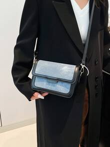 高级奢华小众牛仔效果设计 2024 新款女士手提包高端托特包单肩腋下斜挎包 - 藍色 - 查看 3