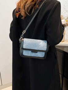 高级奢华小众牛仔效果设计 2024 新款女士手提包高端托特包单肩腋下斜挎包 - 藍色 - 查看 6