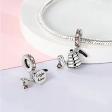 1Pc Silver Color Relaxing Time Exquisite Enamel Coffee Cup Book Coffee Pot Coffee Beans Pendant Charm Fit Snake Bracelet Necklace Beads For Diy Jewelry Making Women Jewellery Daily Wear Gift For Girl