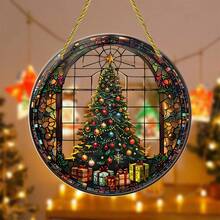 1 件亚克力半透明圣诞树，彩色圆形窗户挂饰，3D 墙壁艺术，门廊装饰，卧室装饰，送给妈妈、家人、朋友的家居装饰礼物 - 彩色 - 查看 7