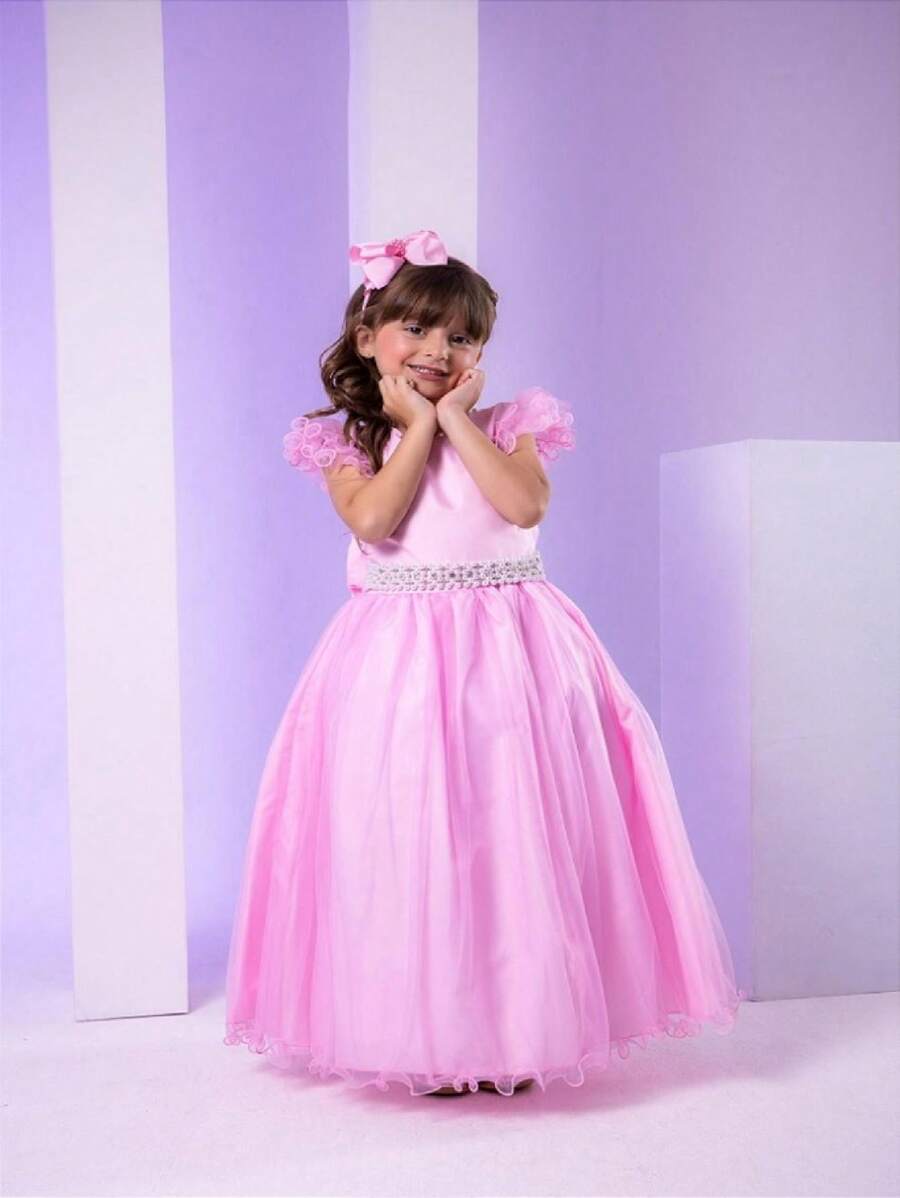 Light Pink Long Flower Girl Dress For Weddings And Graduation - Màu Hồng baby - Xem 1