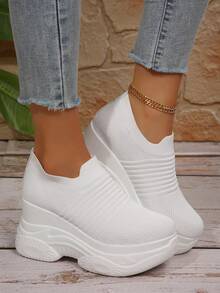 Giày thường ngày thời trang mới cho nữ, giày thể thao đế dày nhẹ co giãn, giày cao gót màu trắng thoáng khí, phù hợp để mặc trong 4 mùa - trắng - Xem 8