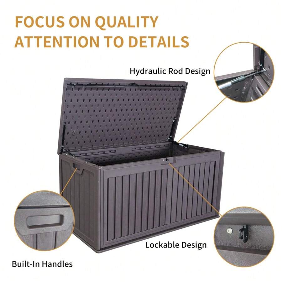 Lockable Patio Storage Box 100 Gallon Brown Resin Deck Container For