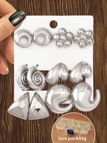 Betykuku 12 件高端金色和银色时尚欧式耳钉套装，适合女士和女孩，适合日常佩戴、派对和作为礼物 - 水滴款12件 - 查看 11